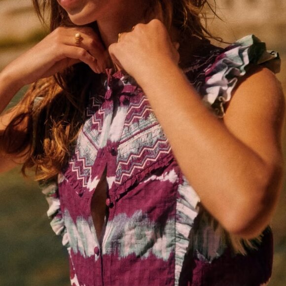 *NWT* Sezane Elena Tie Dye Purple Sleeveless Ruffled Top Shirt size 2 (36) - Picture 3 of 7